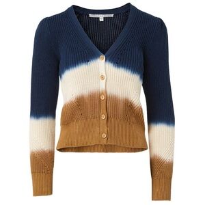Veronica Beard Parula Cardigan Sweater - M - Tan Ombre Dip Dye Button Up Cotton